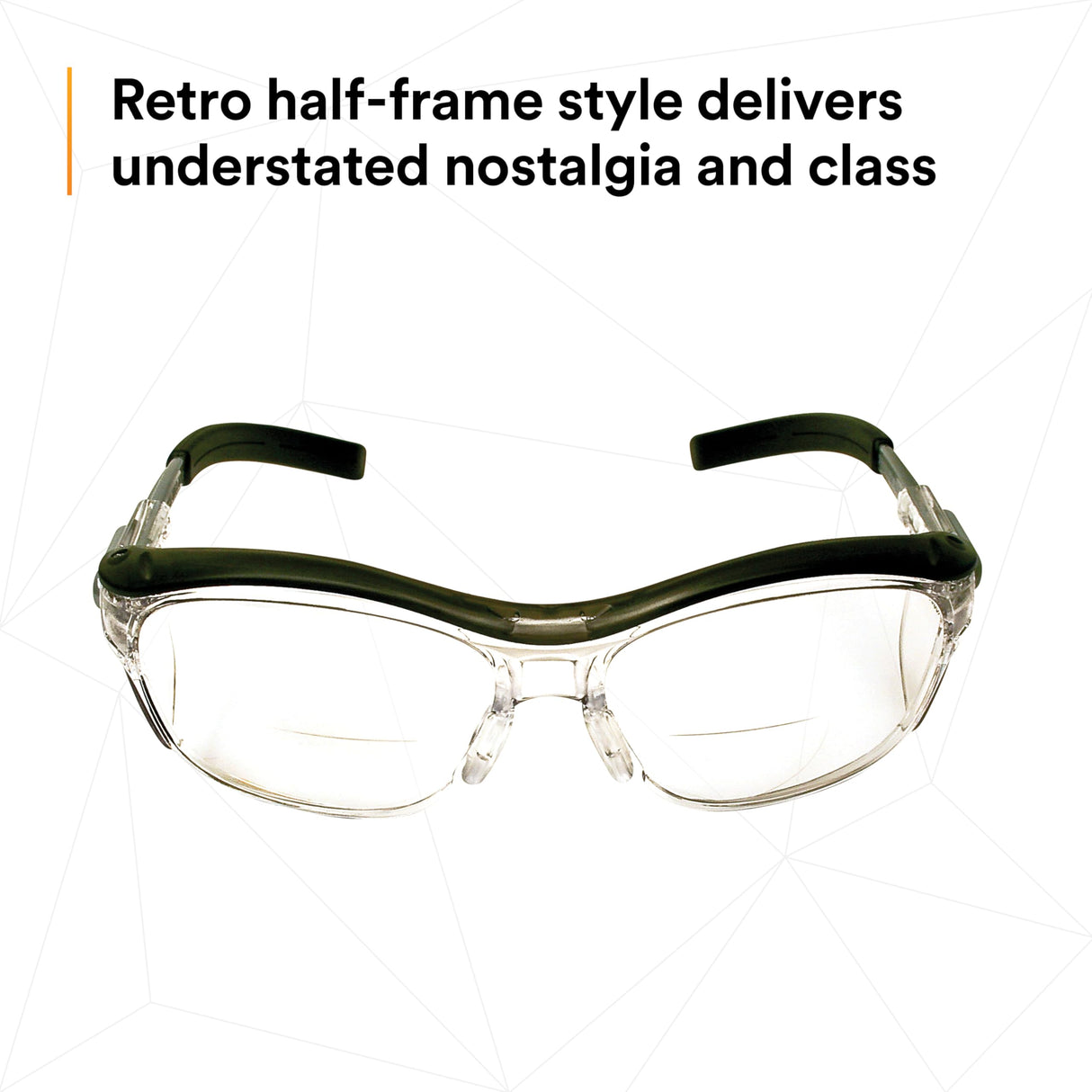 3M Safety Glasses with Readers, Nuvo Readers, +2.0 Diopter, Pack of 1, ANSI Z87, Clear Lens, Gray Frame, Soft Nose Bridge, Side Shields