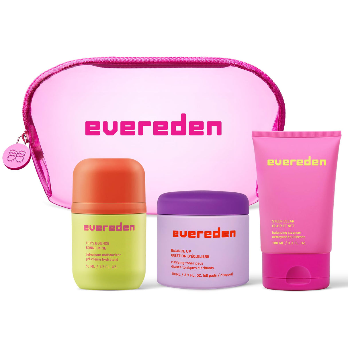 Evereden Preppy Skincare Collection with Triple Green Tea: Teen Skincare Steer Clear Balancing Jelly Cleanser Teen Face Wash, Let's Bounce Gel-Cream Moisturizer, & Balance Up Toner Pads for Face