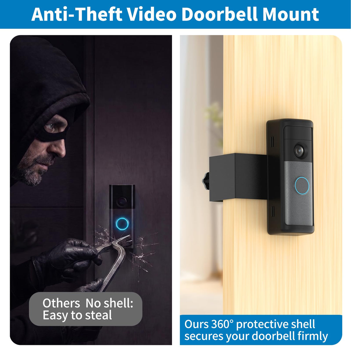 Anti-Theft Ring Doorbell Mount for 2026 Newest Ring Battery/Other Doorbell/Plus/Pro (2nd Gen), No-Drill Camera Doorbell Kits, Non-Blocking Motion Sensor, Accessories for Apartment & Rental, Black