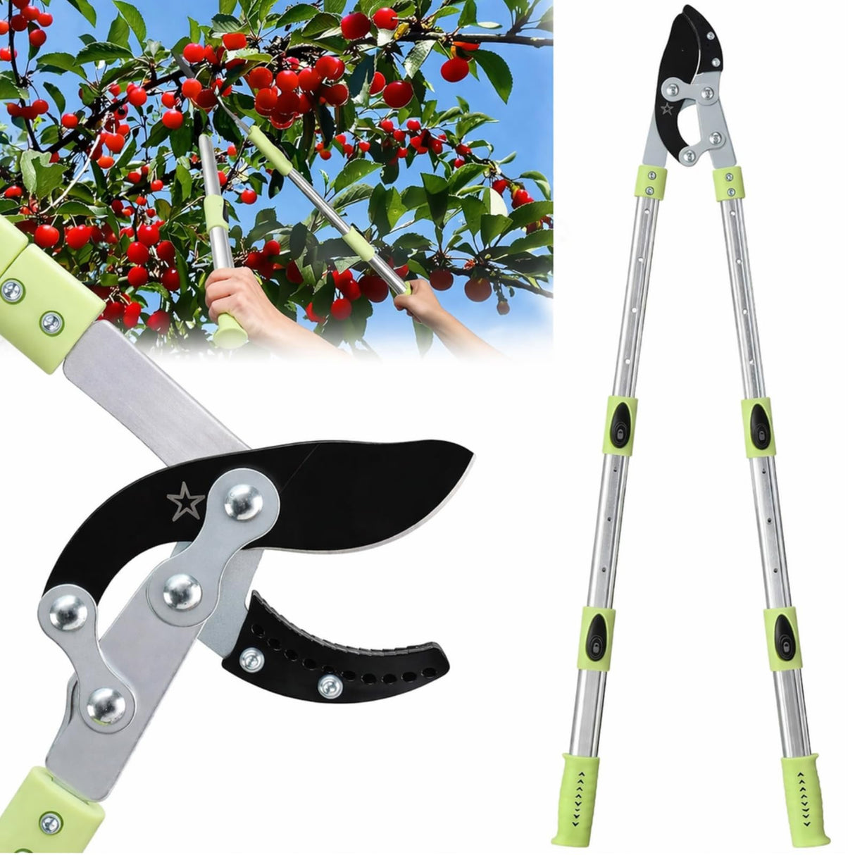 Heavy Duty Hand Loppers Pruning Shears for Gardening,25"-44" Extendable Branch Cutter for Tree Limb Trimming, Lightweight Anvil Lopping Shears for up to 2” Thick Branches Cutters (Green)