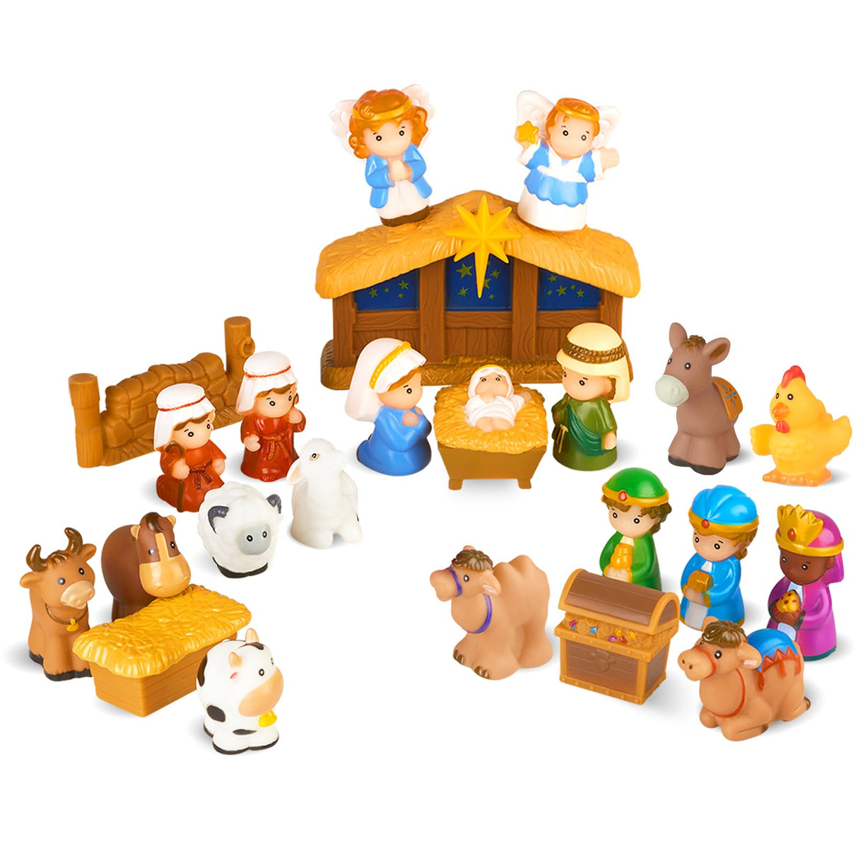 Nativity Set for Kids, Toddlers, Children, Christmas Story 25 Piece Sets & Figures Nativity Scene for Little Girls Boys Ages 1 2 3 4 5 6+ at Home, Sunday School, Soft Material Baby Bath Toys Playset