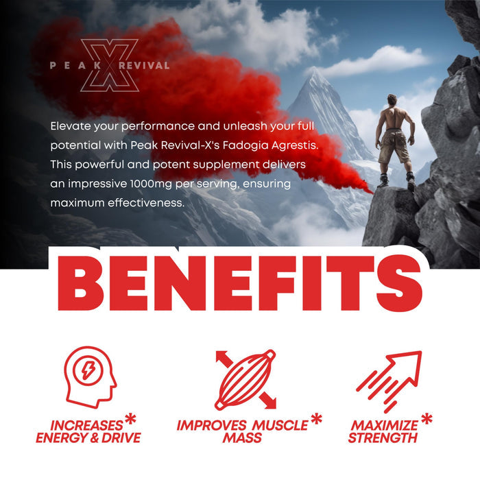 Peak Revival-X Fadogia Agrestis 1000mg Per Serving Supplement - Potent Extract to Increase Energy, Athletic Performance & Muscle Mass - Supplements, Made in The USA (60 Capsules)