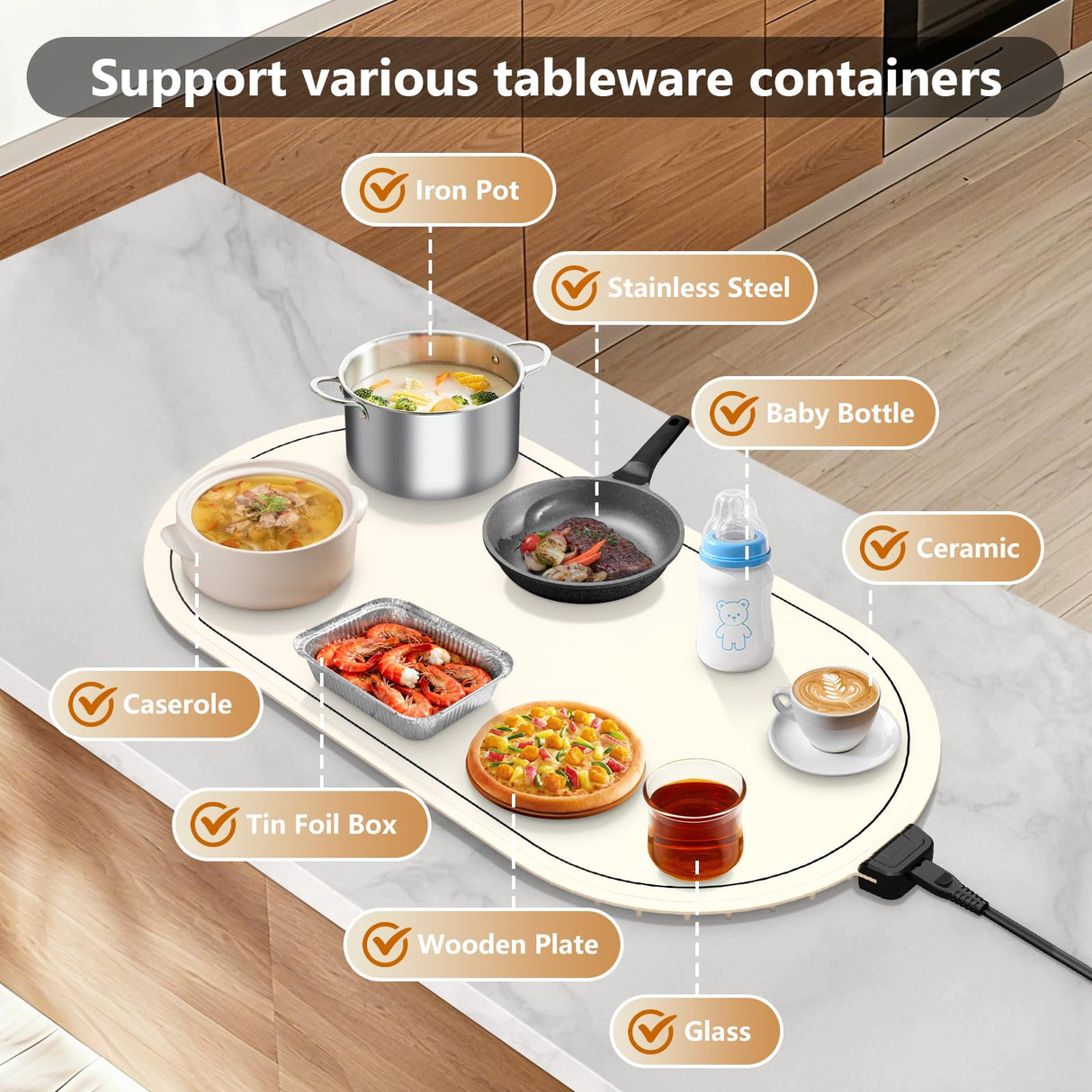 seenlast Warming Mat for Food with Adjustable Temperature Timer,10S Fast Heating Silicone Food Warmers for Parties Buffet and Home Daily,Food Warming Mat with Insulating Pad Raised Feet Protects Table