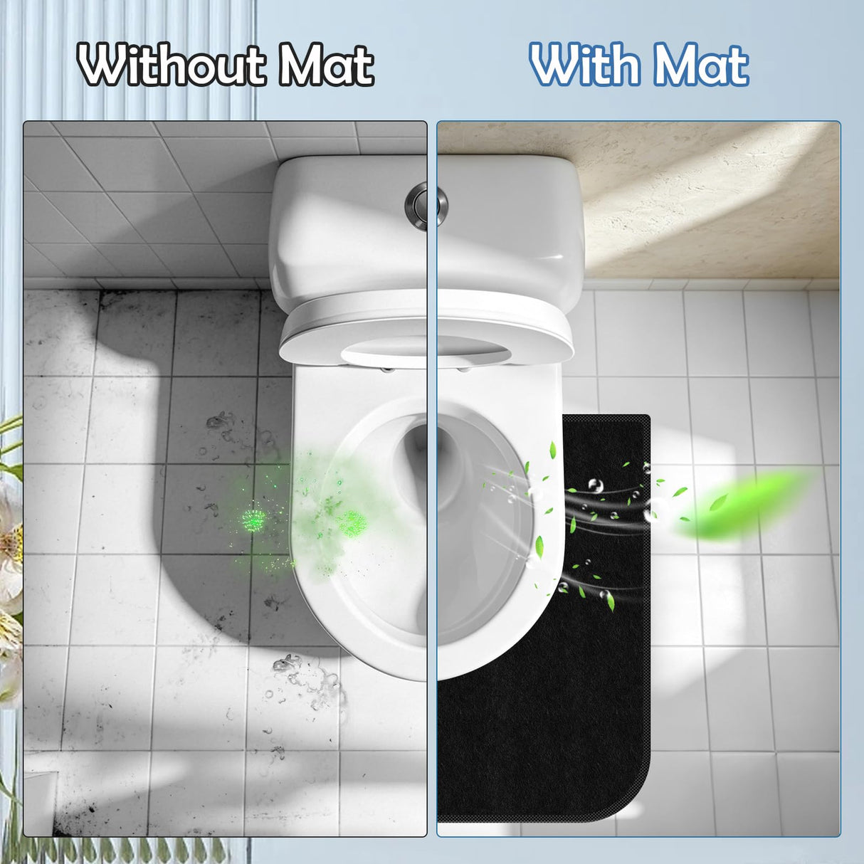 Yudlto 8 Pack Toilet Mats U Shaped Washable, Absorbent Toilet Floor Protector from Urine, Non Slip Bathroom Rugs for Around Toilet Base, Waterproof Washable Mats for Bathroom Floor