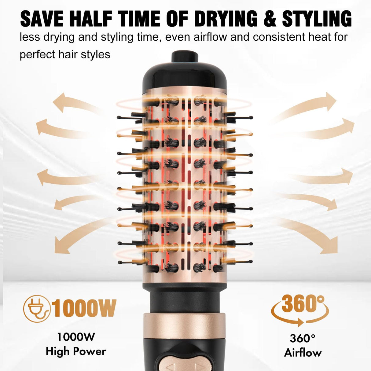 DAILYLIFE Rotating Hair Dryer Brush, Hot Air Brush with 2 Brushes (1.5" & 2"), Spinning Blow Dryer Brush with Ceramic Coating & Ionic Technology