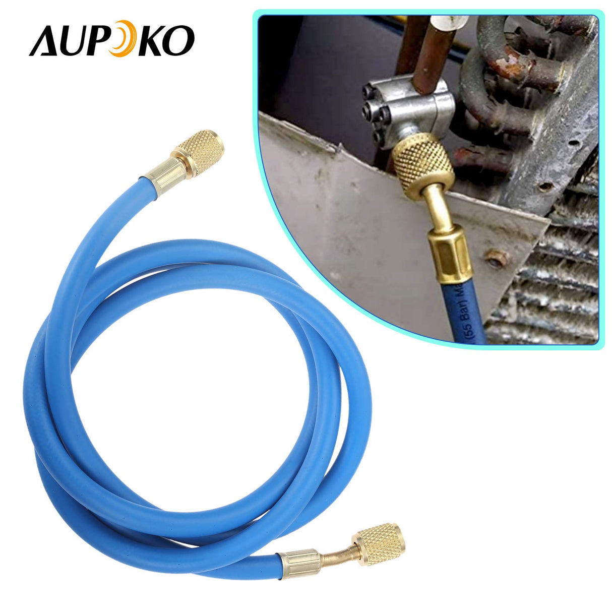 Aupoko R410A AC Refrigerant Charging Hoses, 60’’ R410A HVAC Charging Hose with 1/4’’ SAE Flare, with 800 PSI Working Pressure for R410A R22 R134A R12 R502 Air Condition System