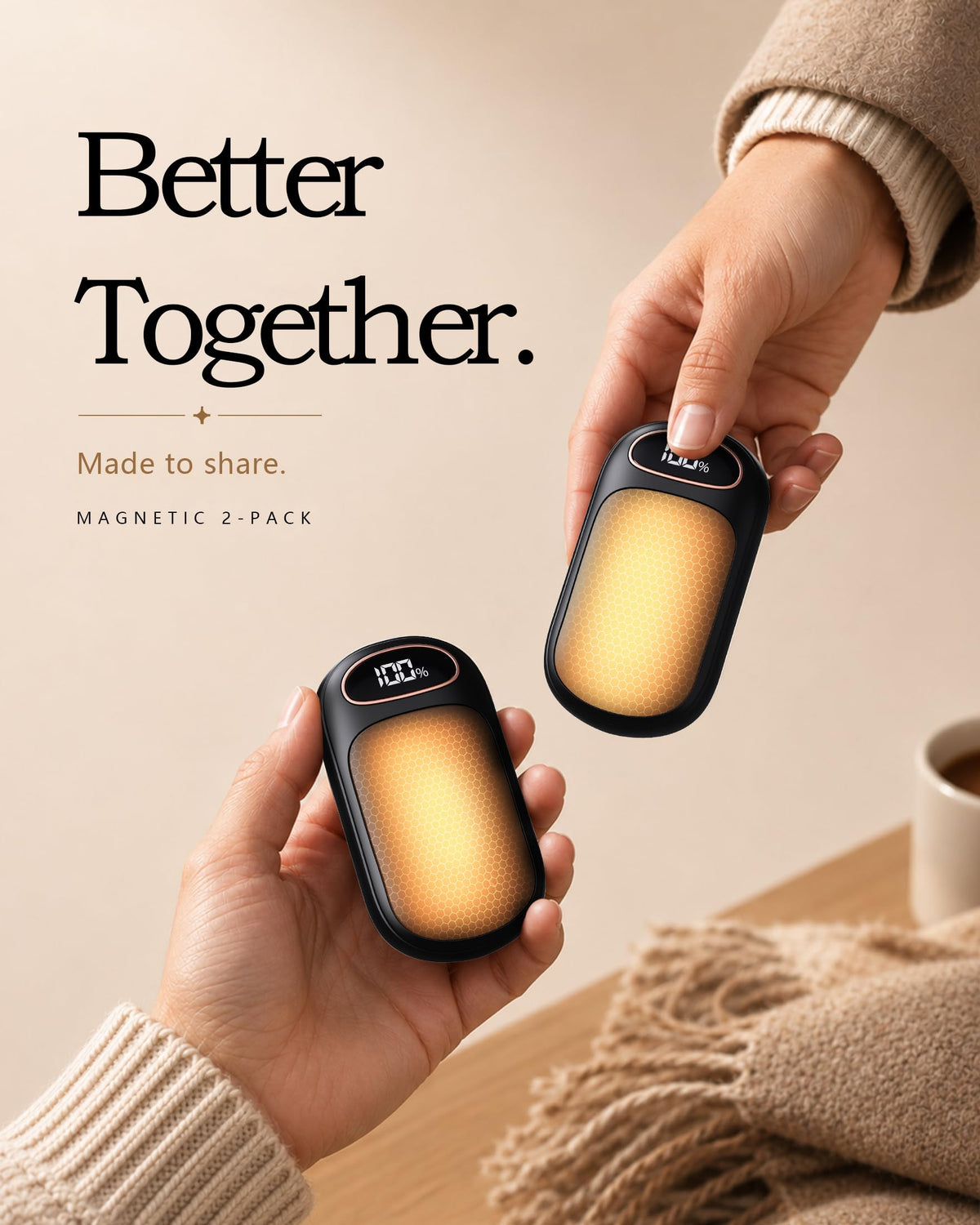 Hand Warmers Rechargeable 2 Pack, Smart LED Display, Long-Lasting Safe Warm