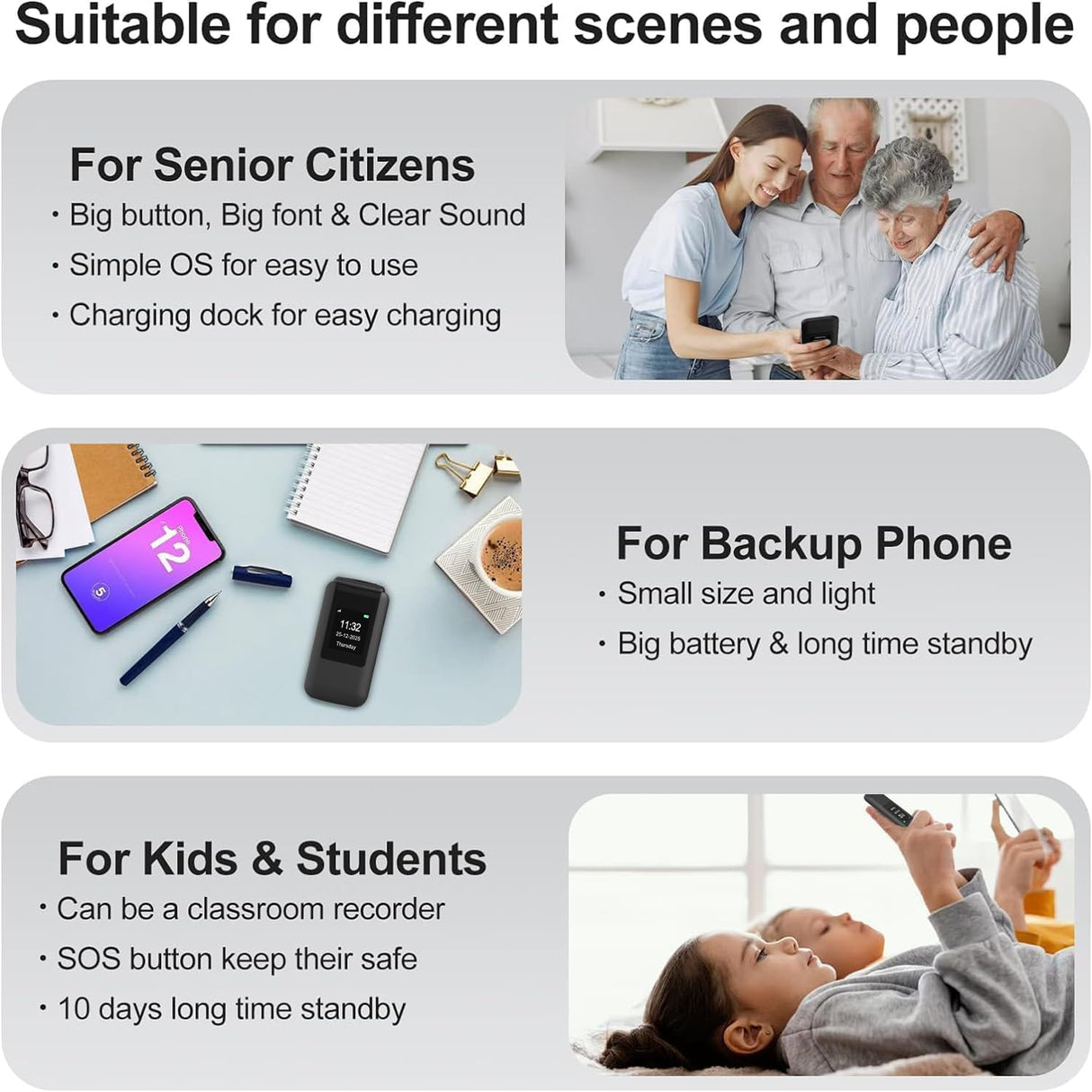 4G Flip Phone Unlocked for Seniors,Basic Flip Phone,Cell Phone for Seniors,2.8" +1.5 ''Screen,SOS Button,Speed Dial,Hans-Free,Big Buttons,Bluetooth,Camera,FM Radio,1400mAh Battery.(Matte Black)