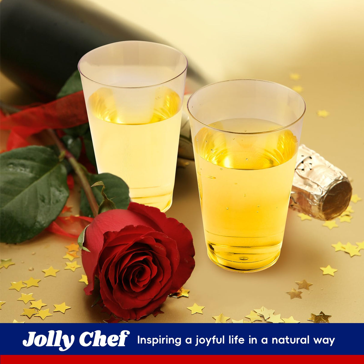 JOLLY CHEF 12 oz Clear Plastic Cups, 100 Pack Heavy-duty Party Glasses, Disposable Plastic Cups for Halloween,Thanksgiving Day, Christmas Party