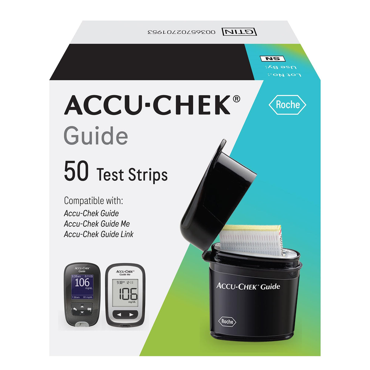 Accu-Chek Guide Glucose Test Strips for Diabetic Blood Sugar Testing (Pack of 50)