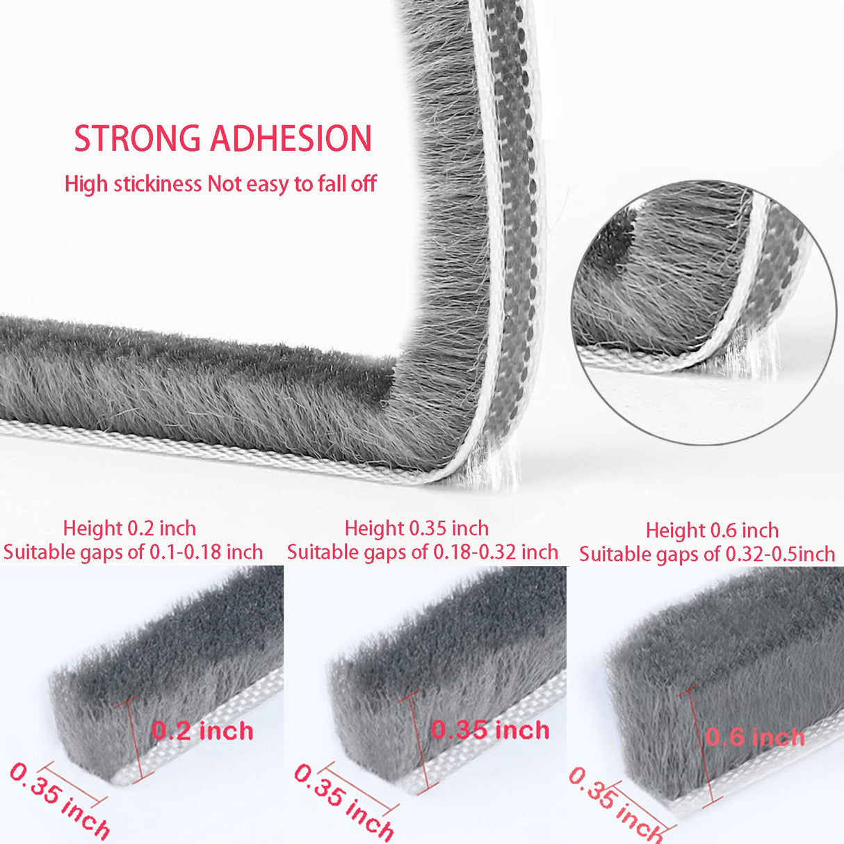 Weather Stripping Door Window Seal Strip 33 Ft, Selfadhesive Strong Adhesion, soundproofing, Draft Blocker, Dustproof, Suitable for Doors and Windows Cabinet Doors, 0.35 Wide X 0.35 Inch Thick, Gray