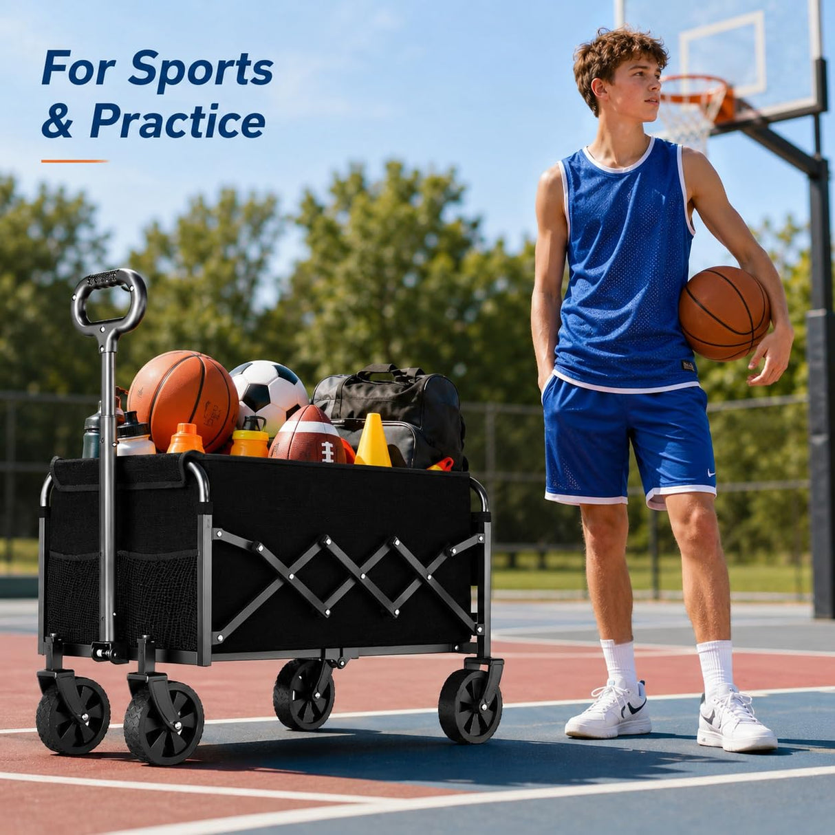 Collapsible Wagon Cart with Wheels Foldable, Compact Folding Utility Wagon