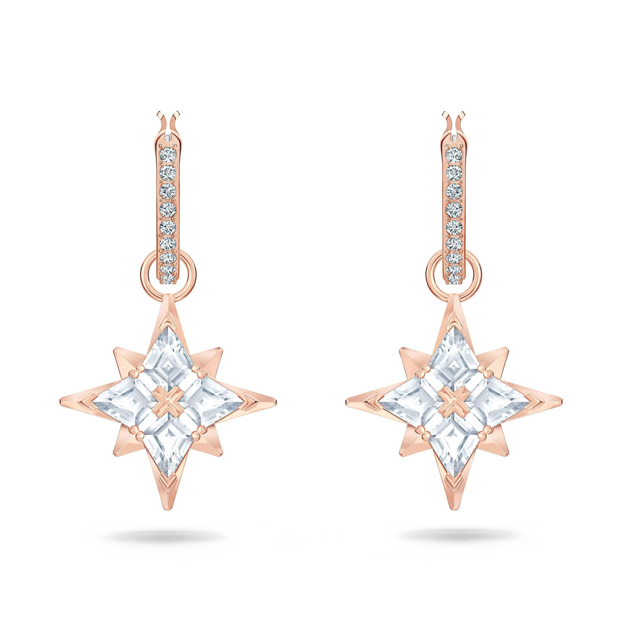 Swarovski Symbolica Collection Women's Dangling Mini Hoop Pierced Earrings, Rose-Gold Tone Finished with Clear Crystal Accents