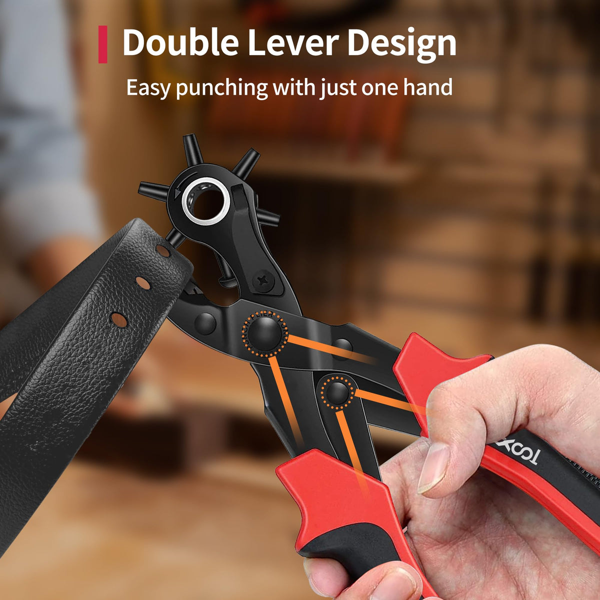 Revolving Punch Plier Kit, XOOL Leather Hole Punch Set for Belts, Watch Bands, Straps, Dog Collars, Saddles, Shoes, Fabric, DIY Home or Craft Projects, Heavy Duty Rotary Puncher, Multi Hole Sizes Make