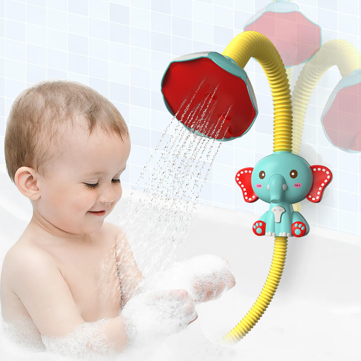 taseyok Toddler Bath Toys, Baby Bathtub Toys with Elephant Shower Sprays and Slide Track, Fishing Floating Animals Toys, Creative Shower Toys Christmas Birthday Gifts for Boys and Girls
