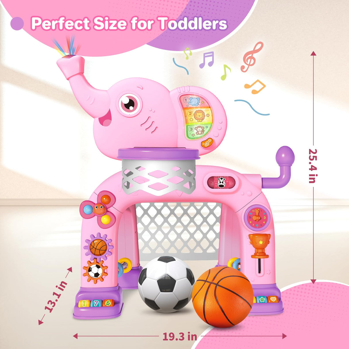 Shemira Toddler Basketball Hoop & Soccer Goal Activity Center Toys with Light & Music,Elephant Toddlers Musical Toys Gift, Baby & Toddlers Christmas Birthday Gift for 1 2 3 Year Old Boys & Girls