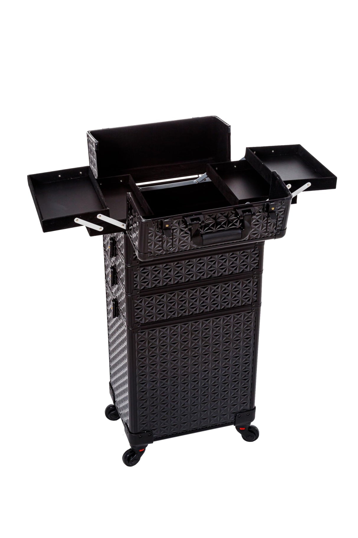 AROUS 5 in 1 Professional Makeup Train Case Aluminum Cosmetic Case Rolling Makeup Case Extra Large Trolley Makeup Travel Organizer, with 360° Swivel Wheels,Black