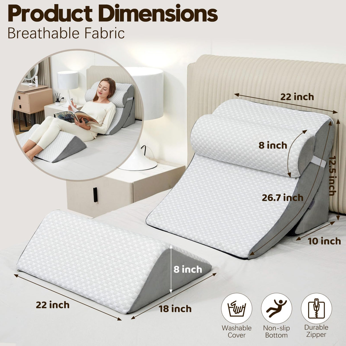 PIASHJOY 4pcs Wedge Pillow Set for After Surgery,Bed Wedge Pillows for Sleeping,Post Surgery Recovery, 45 Degree Wedge Pillow for Acid Reflux Relief and Anti-snoring,