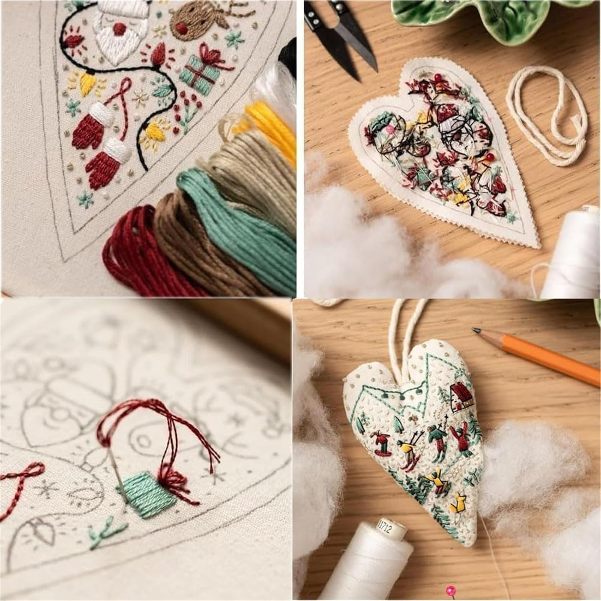Froklic New Christmas Embroidery Kits, DIY Heart Shaped Hand Christmas Tree Embroidered Ornament Kit, Nativity Cross Stitch Kit for Winter Pattern Embroidery Decoration (with Needles-8PCS)