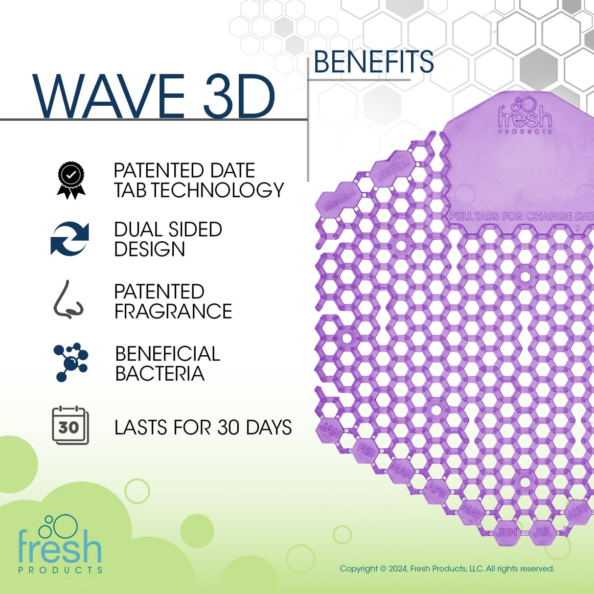 Fresh Products Wave 3D Urinal Screen Virtually Eliminates Urine Splash 30 Day Use Easy Installation Beneficial Bacteria Consistent Fragrance Made in the USA 10pk Urinal Screens Fabulous