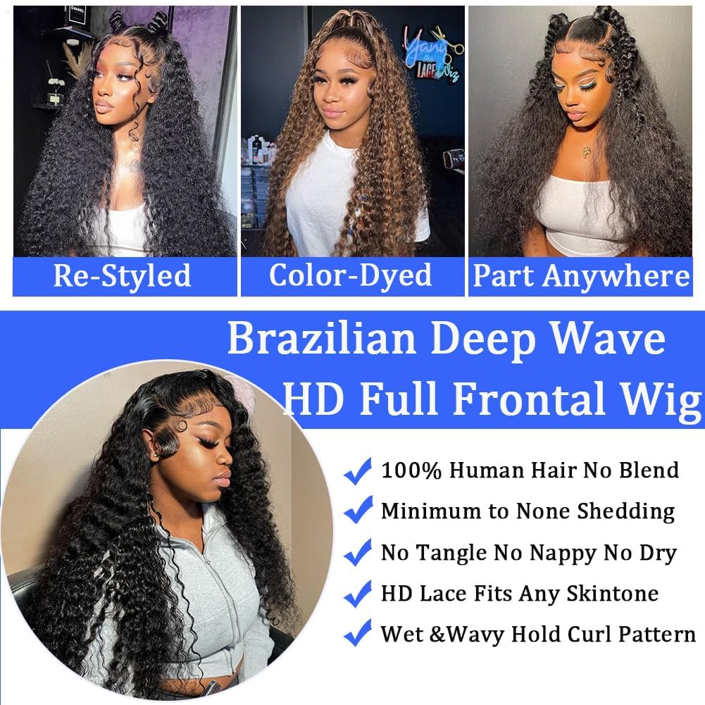 DaXunDi Deep Wave Lace Front Wigs Human Hair 13x6 Curly Wig Human Hair 200% Density HD Lace Front Wigs Human Hair Pre Plucked Deep Wave Wig for Women with Baby Hair (22 Inch)