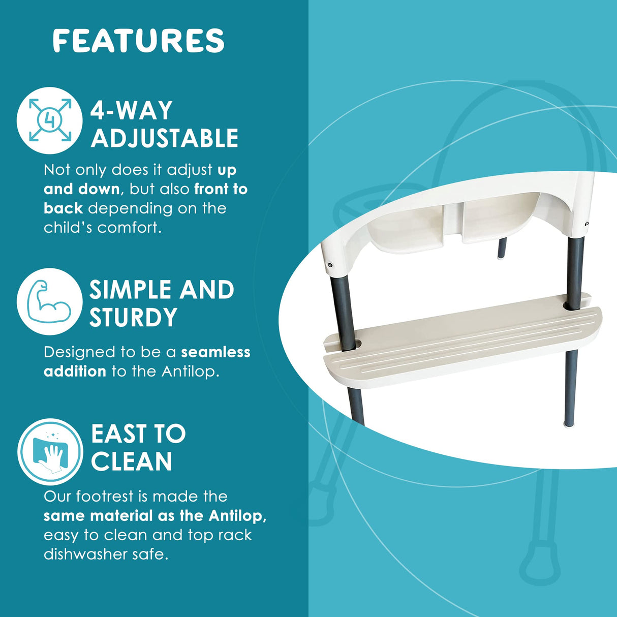 White IKEA High Chair Foot Rest, Compatible with Antilop Chairs | Adjustable, Reversible & Non-Slip Footrest for IKEA Chair - Made with Durable Polypropylene - Antilop Accessories