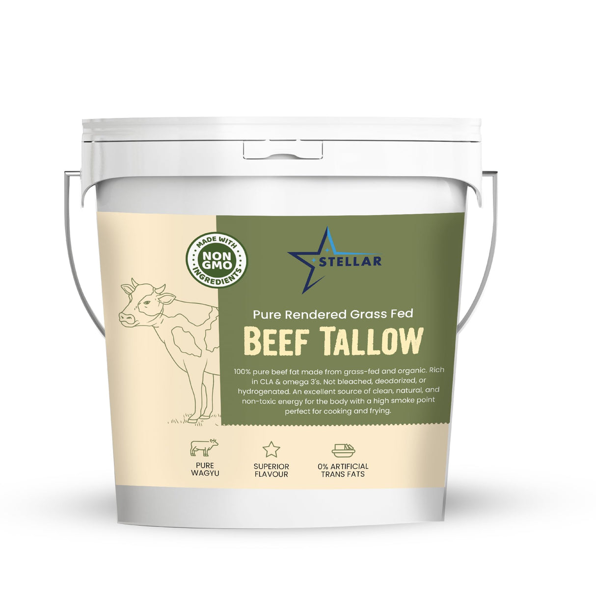 2 Pack Stellar - Beef Tallow - 100% Grass-Fed & Finished - Good for Cooking, Baking and Frying - Food Grade - 5 LBS