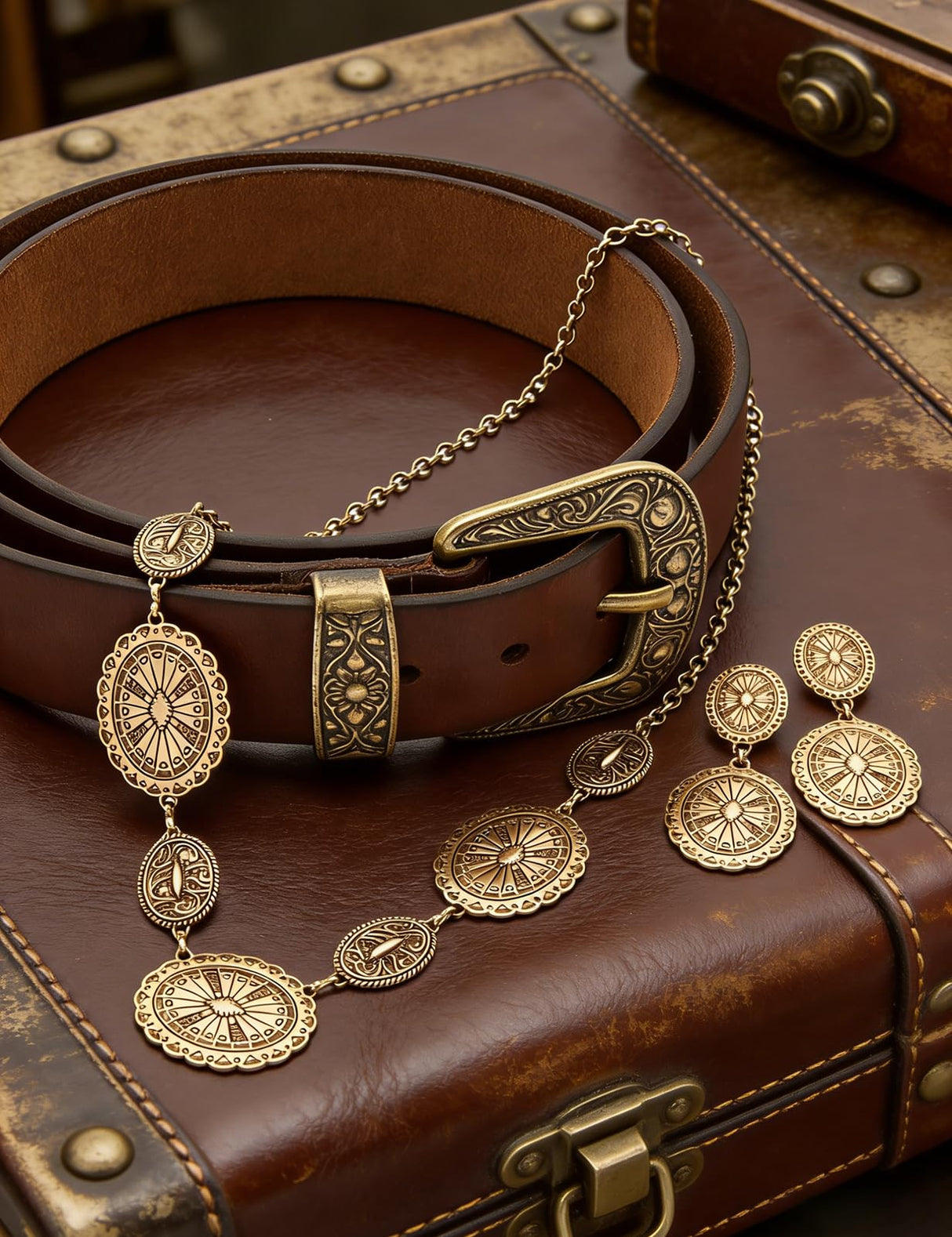 TOPACC Western Jewelry Set for Women Metal Vintage Western Necklace with Earrings Cowgirl Jewelry for Country Concert Outfit