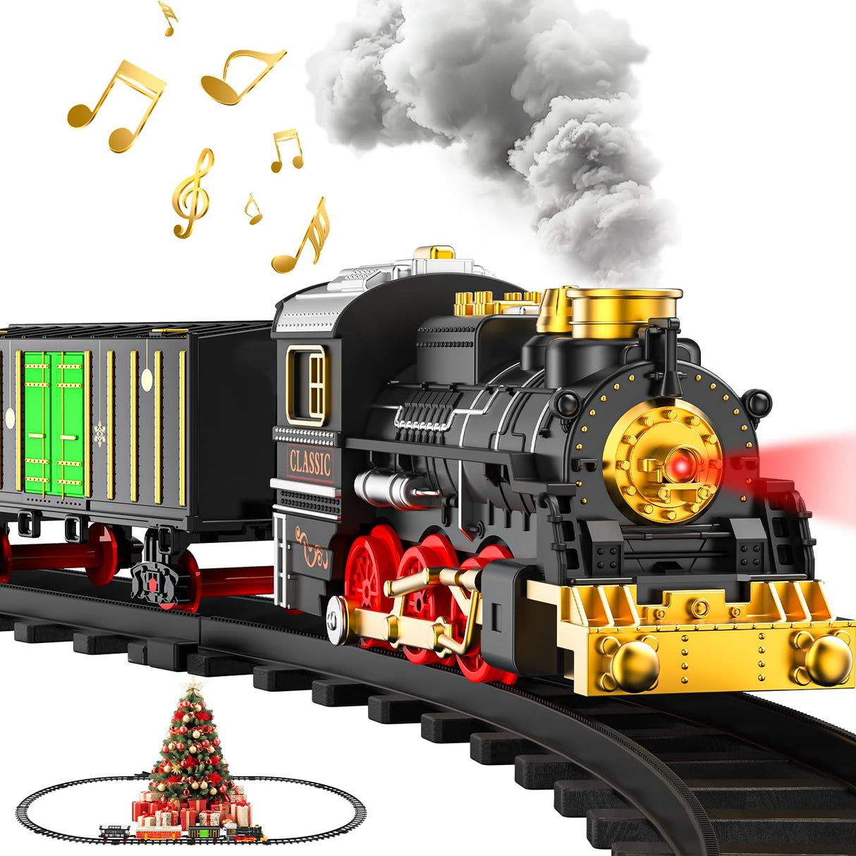 Train Set Train Toys for Boys with Smokes, Lights and Sound (ON/Off), Train Set Under Christmas Tree, Toddler Model Trains for 3 4 5 6 7 8+ Years Old Kids Gifts