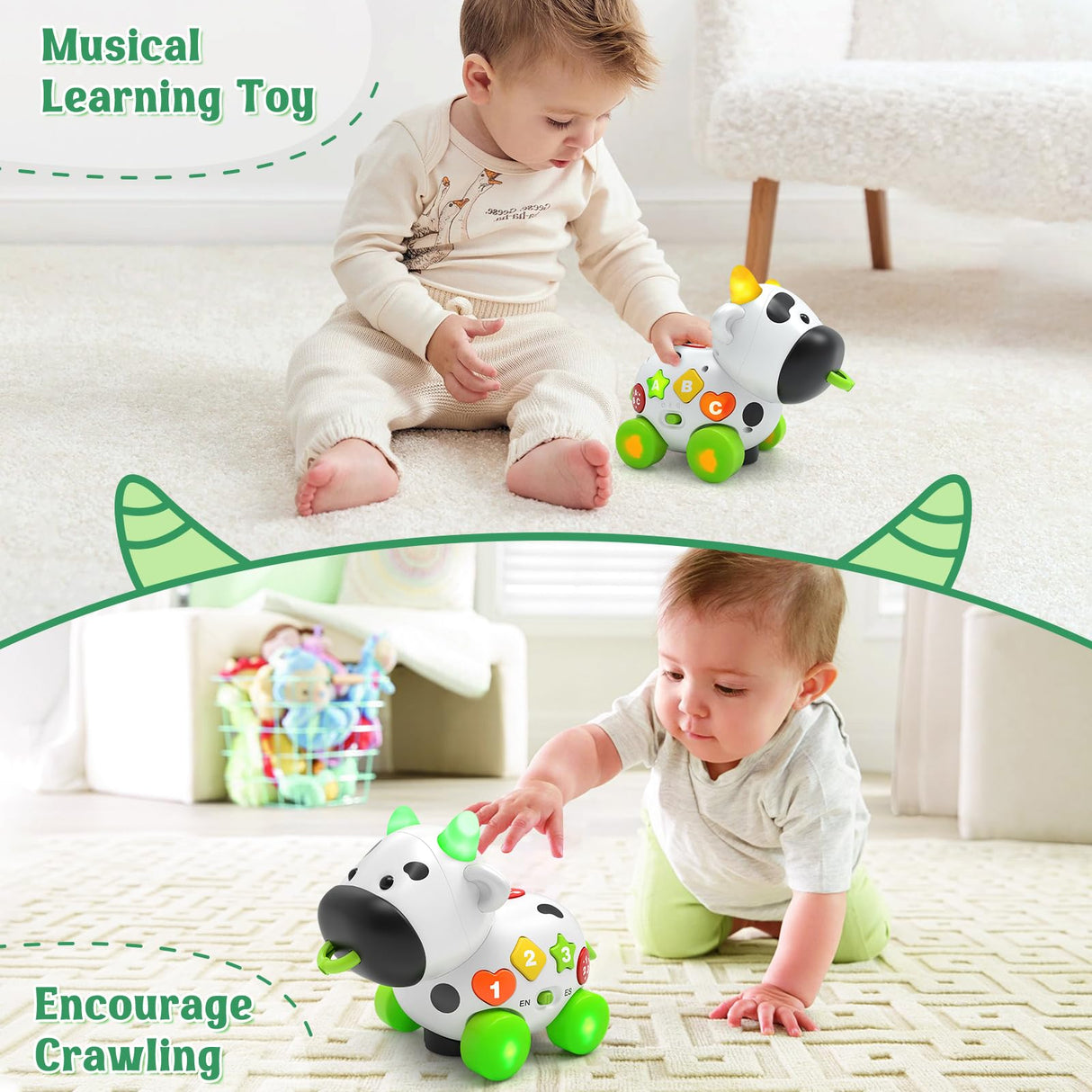 Musical Cow Toys for 1+ Year Old Boy Girl, Bilingual Baby Toy 6-12-18 Month, 1 Year Old Boy Toys, 1 Year Old Girl Gift, Learning Toddler Toy Age 1-2, First Christmas 1st Birthday Gift