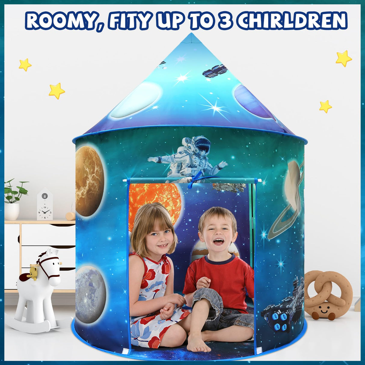 Kaivee Space World Play Tent Pop Up Kids Indoor Sensory Playhouse Children Foldable Kids Tent for Boys Girls Toddler as 3 4 5 6 7 Years Gift as Birthday Christmas Toys