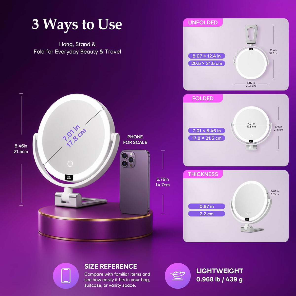 ELYYSORA 1X/30X Makeup Mirror with Lights, Rechargeable Magnifying Mirror