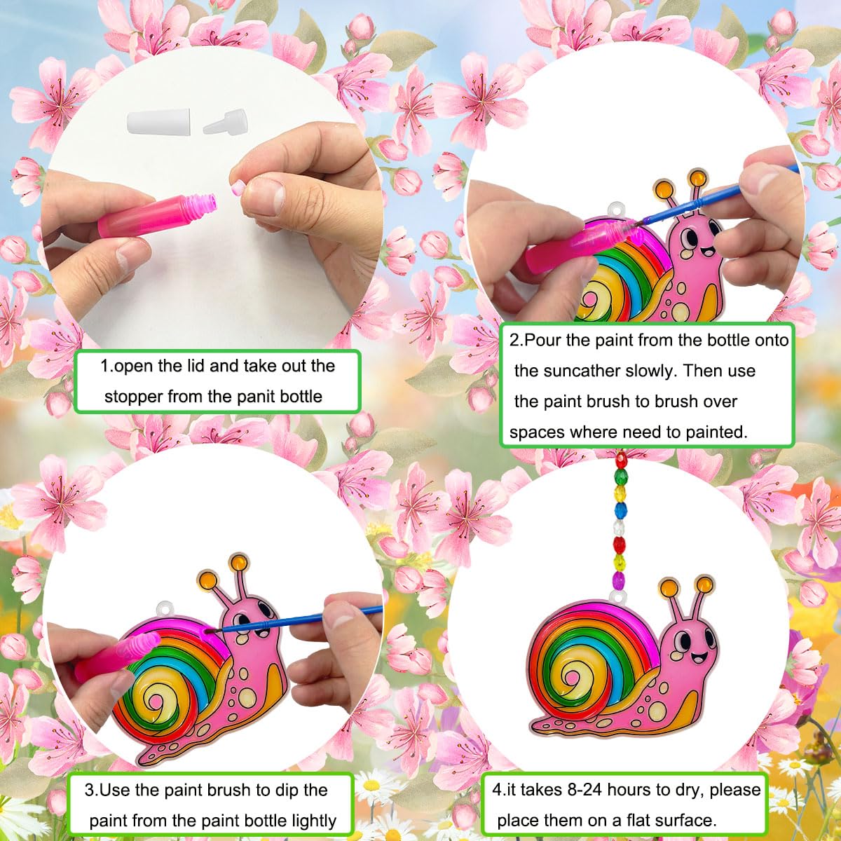 32 Sets Spring Flower Suncatcher Kit Butterfly Suncatchers DIY Window Art Kit Paint Sun Catcher Ornaments for Spring Easter Home Activity Art Craft Project Birthday Party Favors