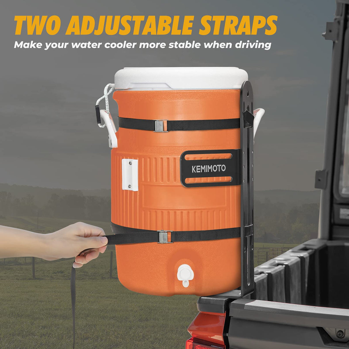 KEMIMOTO 5 Gallon Water Cooler Holder, Steel Trailer Rack for Buckets – Compatible with Trailers, Trucks, UTVs, Mowers, RVs – Ideal for Landscaping, Worksites, Traveling, Camps (Cooler Not Included)