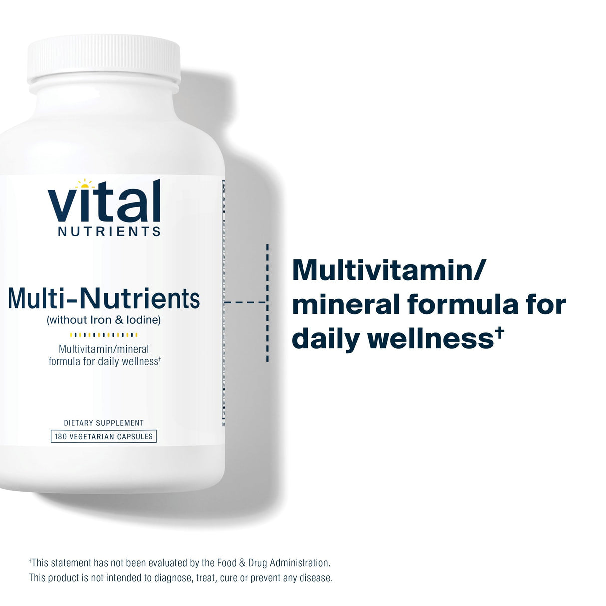 Vital Nutrients Multi-Nutrients with No Iron or Iodine | Comprehensive Vegetarian Daily Multivitamin and Mineral Formula with Potent Antioxidants* | Gluten, Dairy and Soy Free | 180 Capsules
