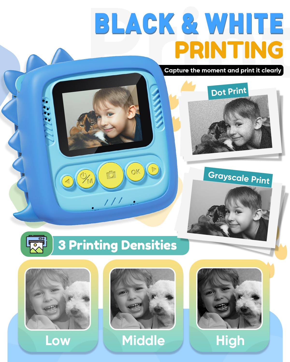 Prysyedawn Kids Camera Instant Print, Christmas Birthday Gifts for Kids Age 3-8, 1080P Digital Camera with Silicone Cover, Toddler Portable Travel Toys for 3 4 5 6 7 8 Year Old Girls Boys-Blue