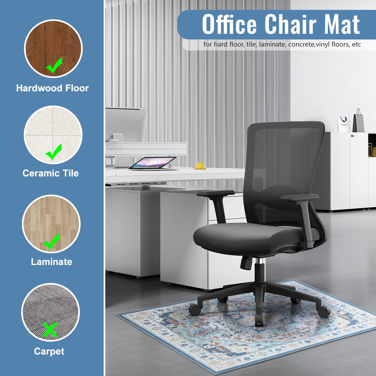 Office Chair Mat,36’’ X 48’’ Chair Mats with Non-Slip Backing,Modern Desk Chair Mat,Offices Chair Mats for Hardwood Floor,Office Rug Easy to Move,Floor Mat for Offices Chair Cleaned Easily