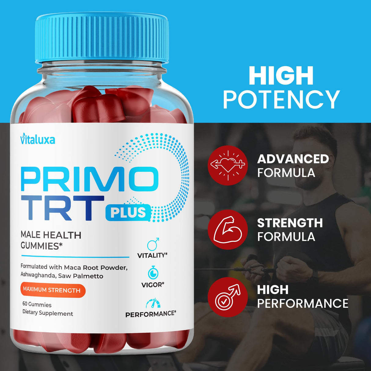 (3 Pack) Primo TRT Gummies, Primo TRT Advanced Performance Blend Supplement, PrimoTRT Try Prime Gomitas Maximum Strength for Males Support for Overall Health Wellness All Natural Ingredients (180 Ct)