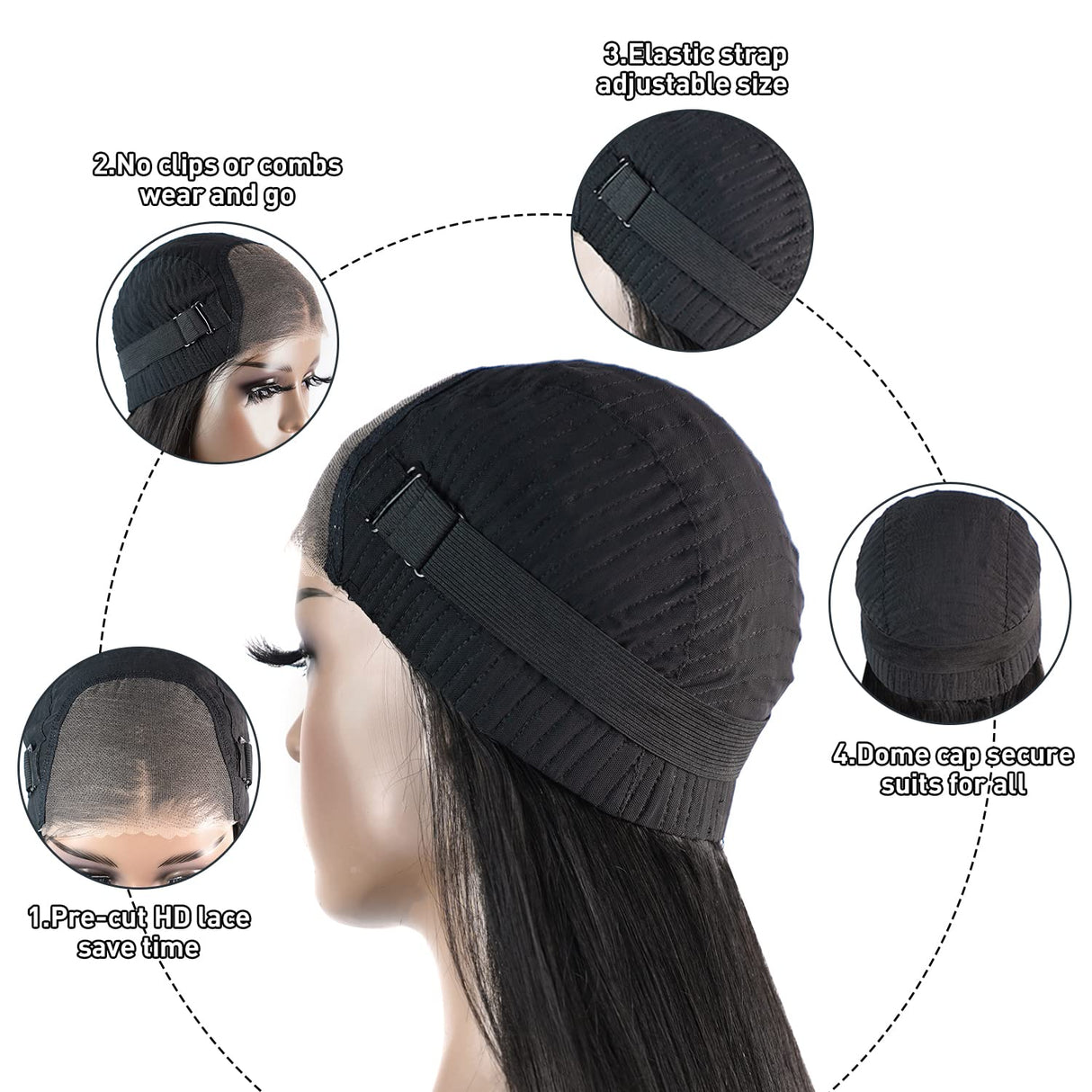 FACMOOD 6x4 HD Lace Wear and Go Glueless Wig Human Hair Pre-Plucked, Pre-Cut Lace Glueless Wigs, No Glue Lace Front Closure Wig Straight, 200% Density, 24 inch