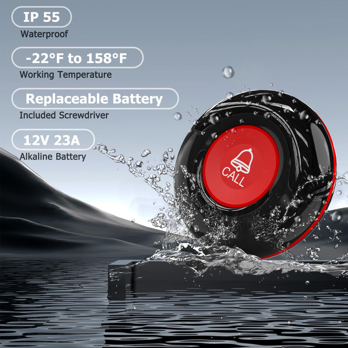 CallToU Wireless Caregiver Call Button Elderly Monitoring Alert Systems for Seniors 1 Plugin Receiver 2 Waterproof Transmitters