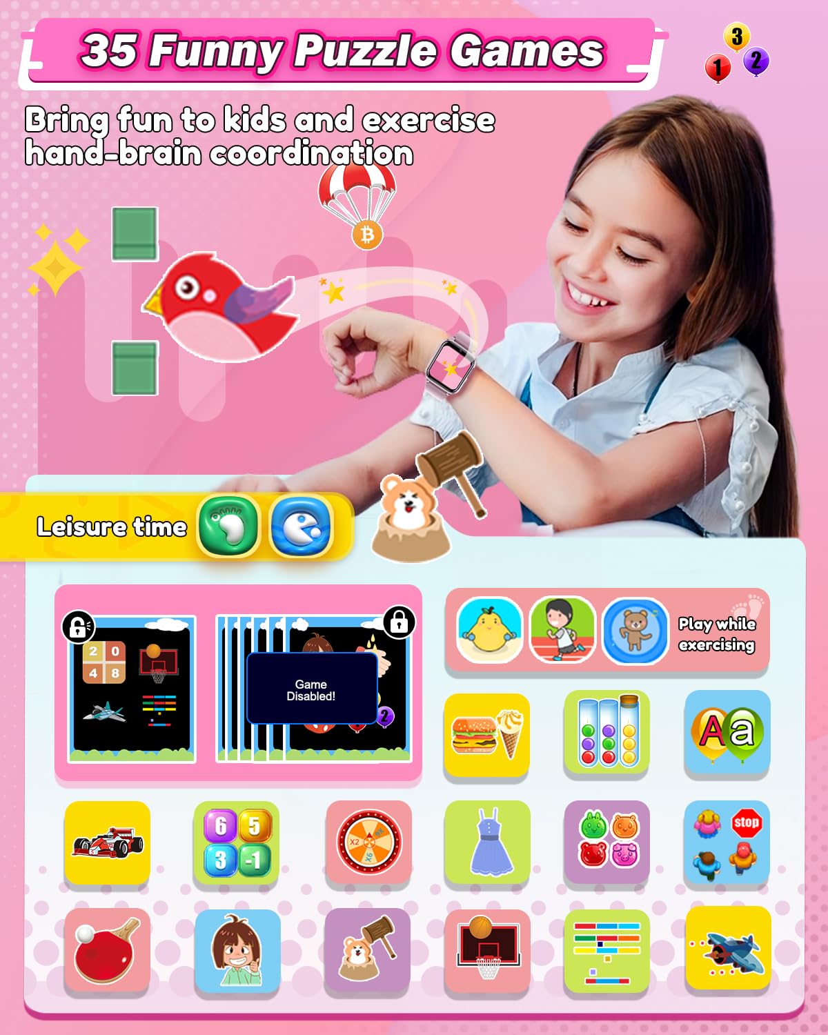 Sueseip Kids Smart Watches Girls Toys Age 6-8, HD Touchscreen Dual Cameras Kids Watch for Girl Ages 8-10, Kid Toy with 35 Games MP3 Learn Card for 5 6 7 8 9 Year Old Girl Christmas Birthday Gifts