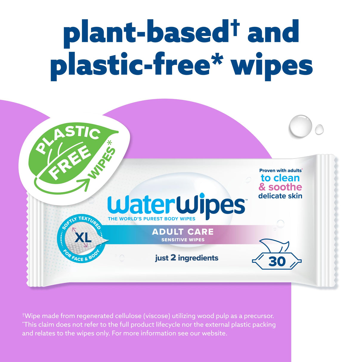 WaterWipes Adult Care Wipes, Extra-large 99.9% Water Based Wipes, Unscented & Hypoallergenic for Sensitive Skin, 180 Count (6 Packs)
