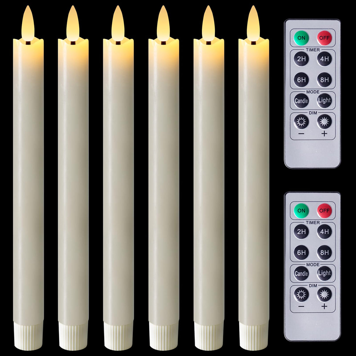 Homemory Waxy Flameless Taper Candles with Remote Timer Dimmer, LED Candlesticks Flickering, Battery Operated Window Candles, 9.6 Inches for Christmas Wedding Celebration Decor, Ivory, 6 Pcs