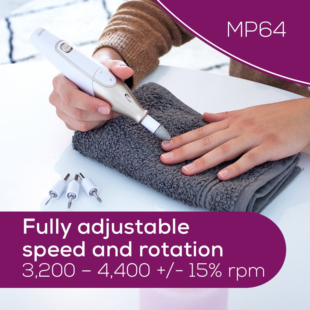 Beurer MP64 Nail Drill Kit, Cordless Electric Nail File with 10 Attachments and LED Light, Electric Manicure Set with Adjustable Speed, E-File for Manicure and Pedicure, with Storage Case