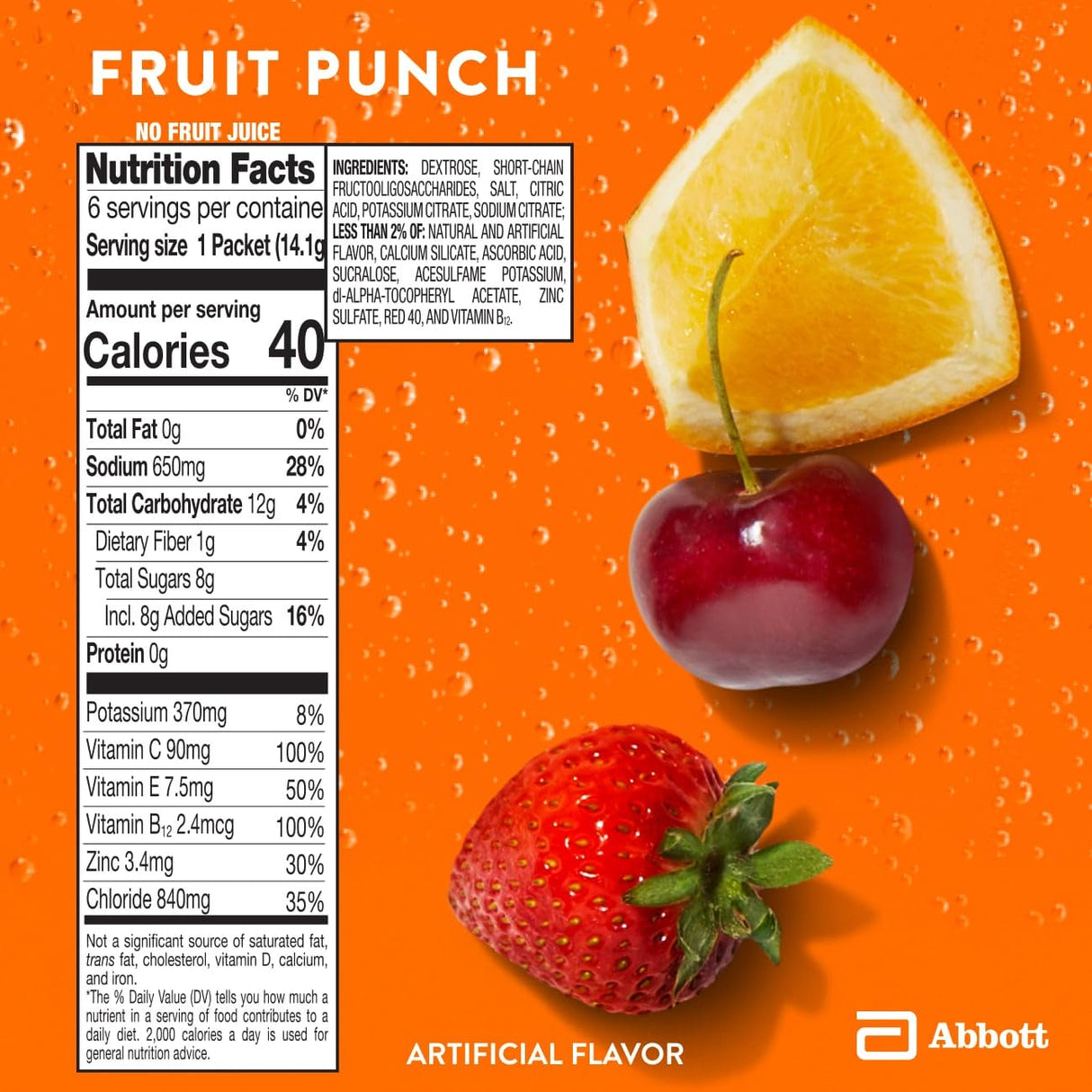 Pedialyte with Immune Support, Electrolyte Drink Powder with Vitamin C and Zinc, Advanced Hydration, Fruit Punch, 24 Powder Packets