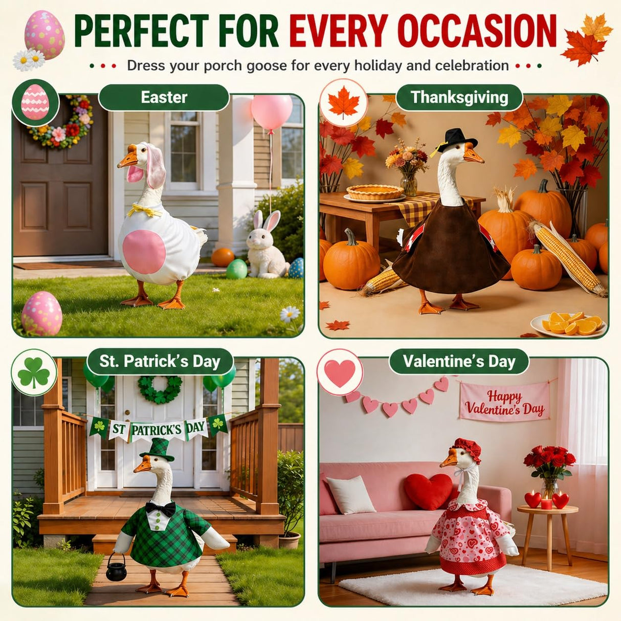 WeLyruff 8 Set Porch Goose Outfits - Gift for Patio Lawn Decor