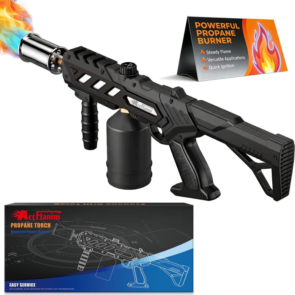 Powerful Propane Torch with Detachable Design, Kitchen Blow Torch Gun with Adjustable Flame, Torch Burner Flamethrower for BBQ, Charcoal Lighter, Campfire, Weeding (Tank Not Included)
