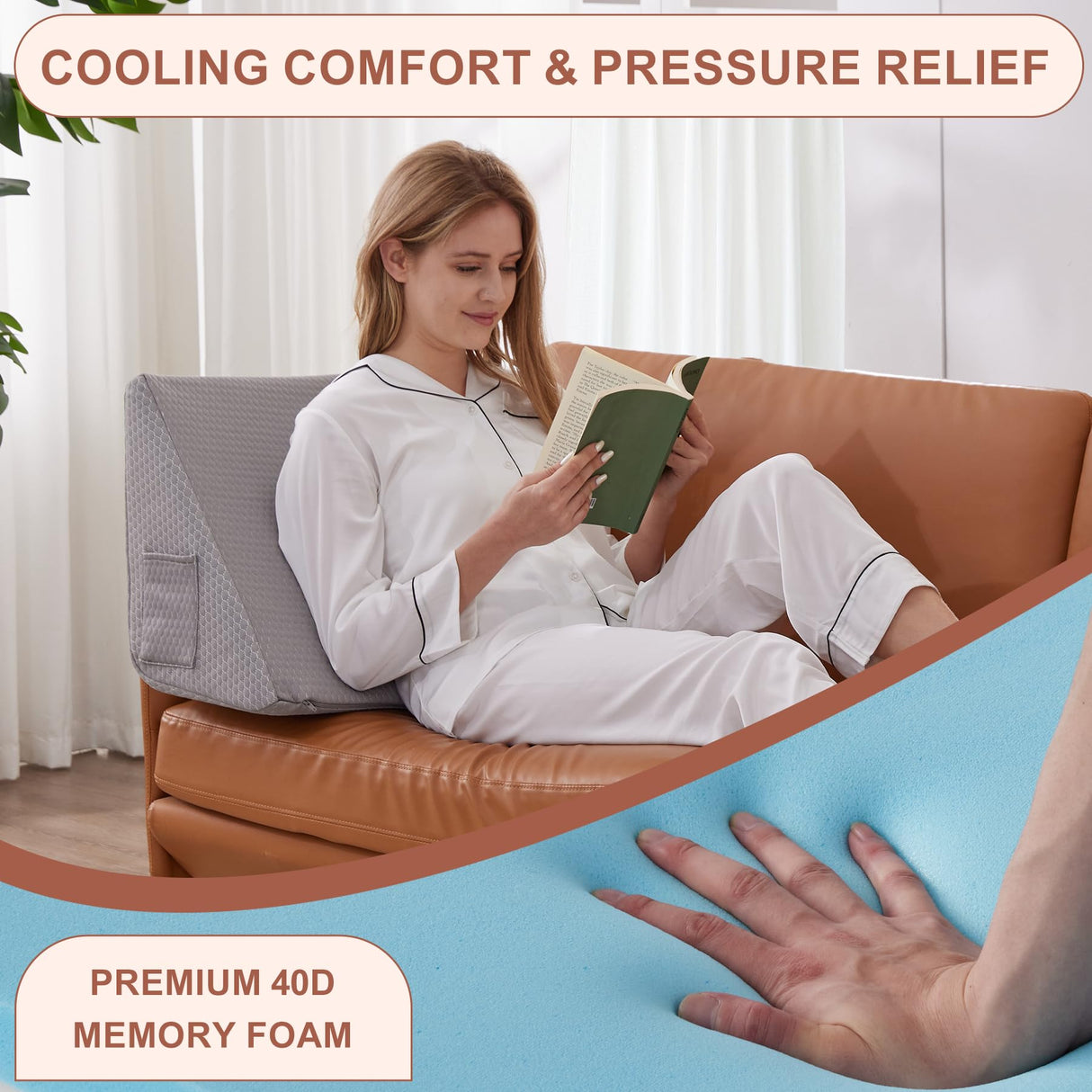 Bedluxe Knee Wedge Pillow, Memory Foam Leg Pillow Knee Pillow for Back Sleeping, Wedge Pillows for Legs Post Surgery, Triangle Pillow for Knee Support, Leg Elevation, Knees Hip Back Pain Relief, Grey