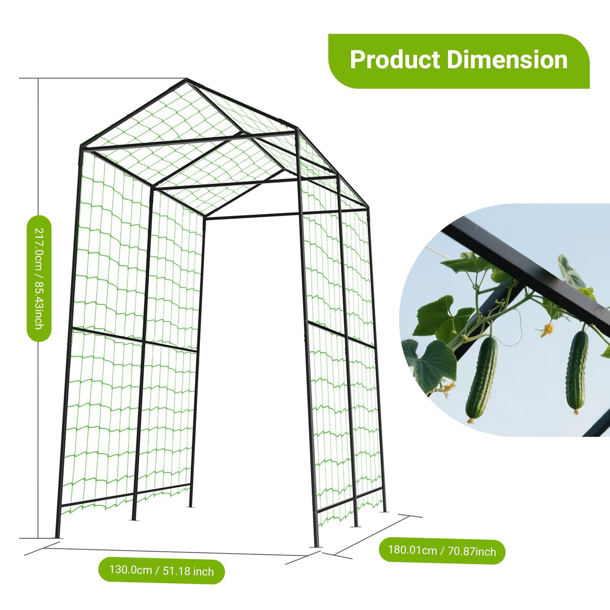 Metal Garden Arch Trellis for Climbing Plants Outdoor, 7.1FT Extra Tall Cucumber Trellis for Raised Bed, Plant Trellis for Vegetable Fruit Flower Vine(Black)