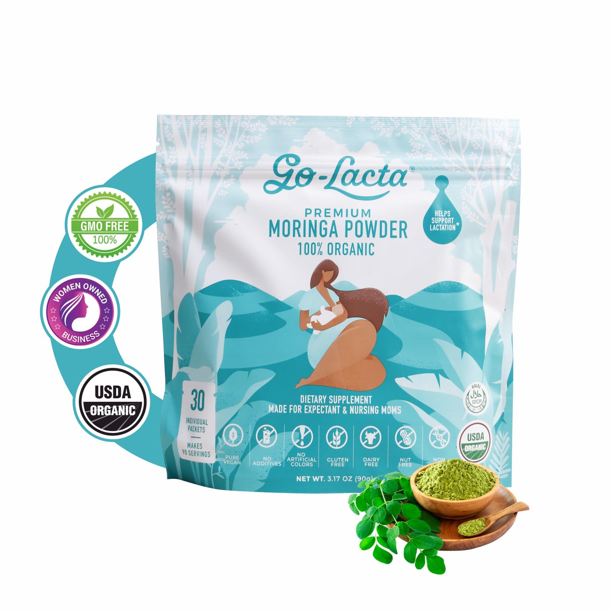 Go-Lacta® Super Moringa Powder: Boost Breast Milk Naturally! 30 3g Packets of Pure Organic Moringa - Perfect for Moms, 100% Vegan